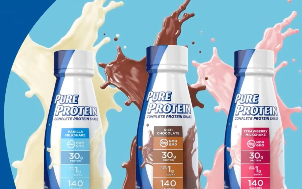 Pure Protein shakes presented as part of a product campaign.